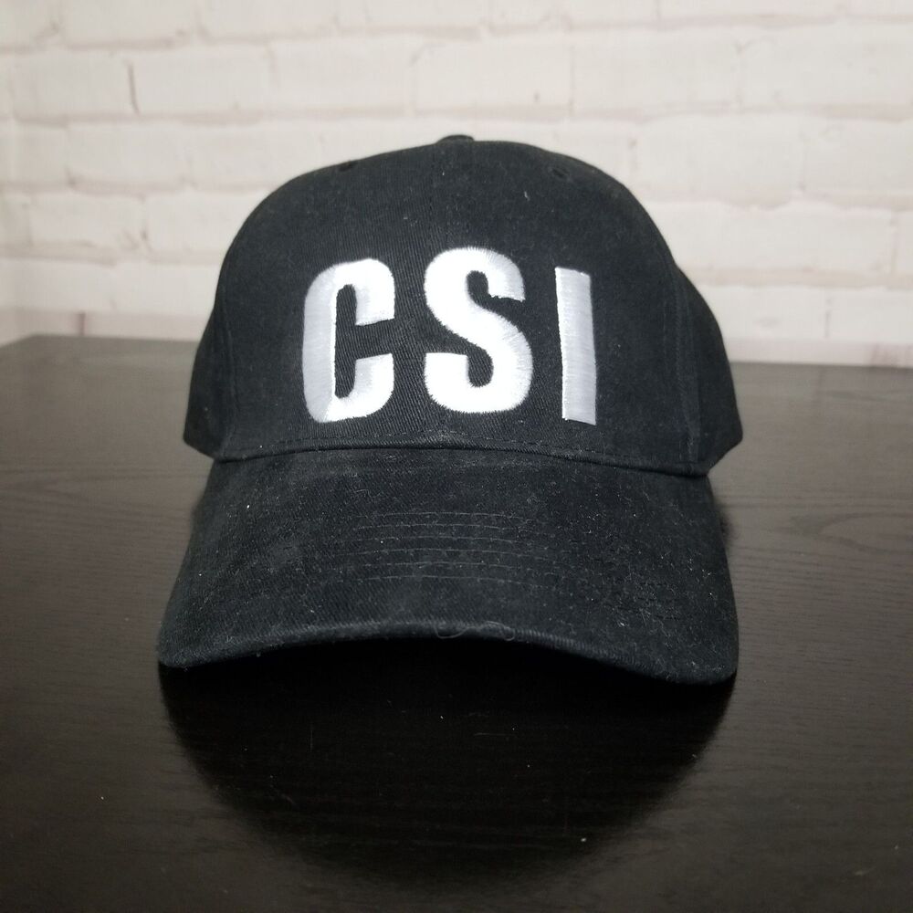 CSI Hat Cap One Size Adjustable Buckle Solid Black White Letter New Mens